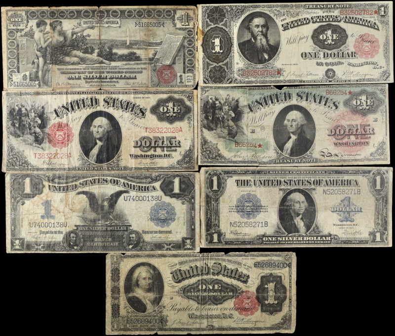 Lot of (7) Mixed Large Size. $1. Mixed Dates. Good to Fine.
A nice assortment o...