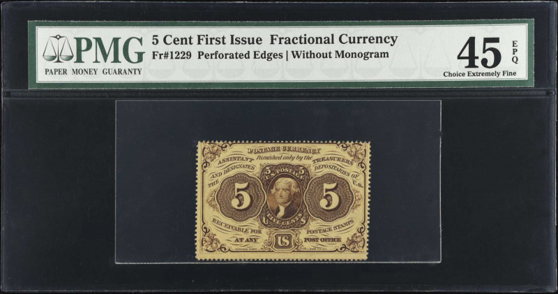 Fr. 1229. 5 Cents. First Issue. PMG Choice Extremely Fine 45 EPQ.
 Estimate: $7...