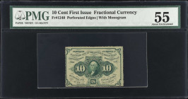 Fr. 1240. 10 Cent. First Issue. PMG About Uncirculated 55.
PMG comments "Adhesive".
 Estimate: $100.00- $150.00