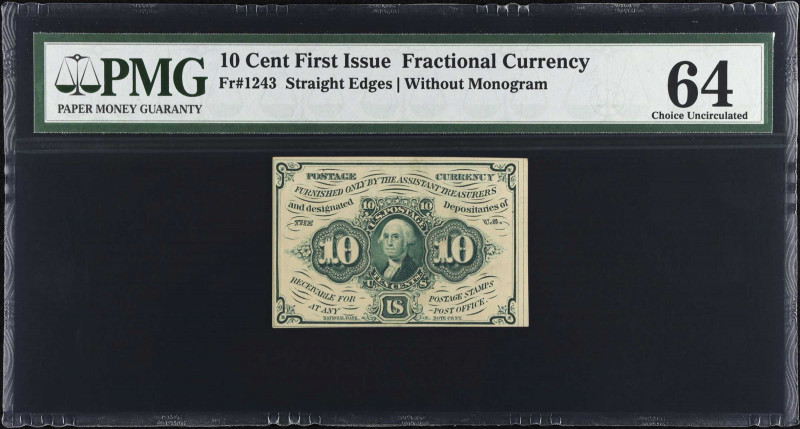 Fr. 1243. 10 Cents. First Issue. PMG Choice Uncirculated 64.
PMG comments "Anno...