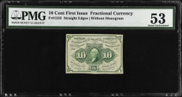 Fr. 1243. 10 Cents. First Issue. PMG About Uncirculated 53.
PMG comments "Paper Pull."
 Estimate: $50.00- $70.00