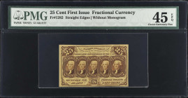 Fr. 1282. 25 Cents. First Issue. PMG Choice Extremely Fine 45 EPQ.
Straight edges. Without monogram.
 Estimate: $100.00- $150.00