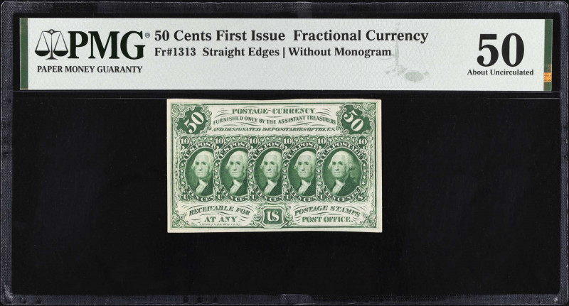 Fr. 1313. 50 Cents. First Issue. PMG About Uncirculated 50.
Attractive centerin...