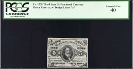 Fr. 1239. 5 Cents. Third Issue. PCGS Currency Extremely Fine 40.
 Estimate: $50.00- $100.00