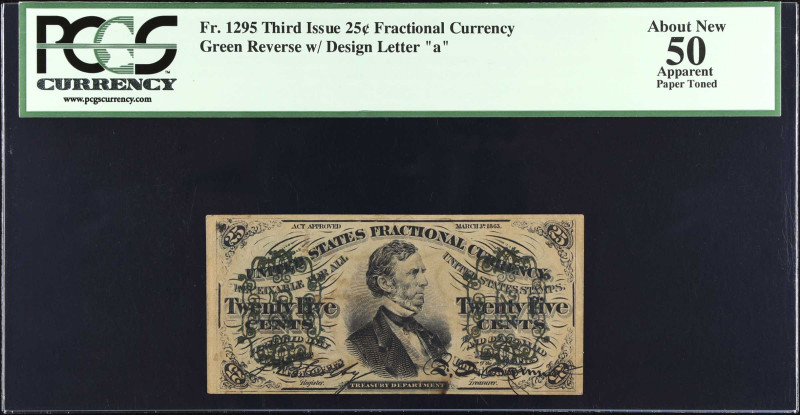 Fr. 1295. 25 Cents. Third Issue. PCGS Currency About New 50 Apparent. Paper Tone...