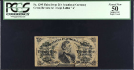 Fr. 1295. 25 Cents. Third Issue. PCGS Currency About New 50 Apparent. Paper Toned.
PCGS Currency comments "Paper Toned".
 Estimate: $50.00- $100.00