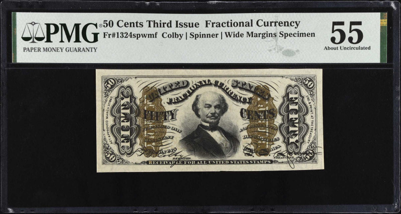 Fr. 1324spwmf. 50 Cents. Third Issue. PMG About Uncirculated 55. Wide Margins Sp...