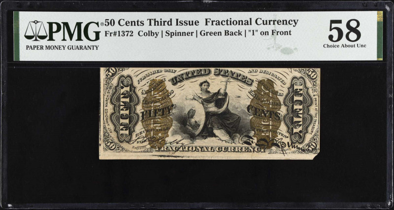 Fr. 1372. 50 Cents. Third Issue. PMG Choice About Uncirculated 58.
Green back. ...