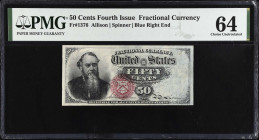 Fr. 1376. 50 Cents. Fourth Issue. PMG Choice Uncirculated 64.
Blue right end. PMG comments "Annotation".
 Estimate: $150.00- $200.00