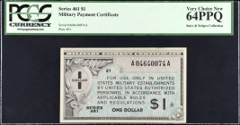 Military Payment Certificate. Series 461. $1. PCGS Currency Very Choice New 64 PPQ.
 Estimate: $75.00- $125.00