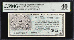 Military Payment Certificate. Series 461. $5. PMG Extremely Fine 40.
First printing.
 Estimate: $75.00- $125.00