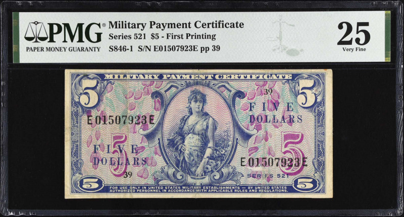 Military Payment Certificate. Series 521. $5. PMG Very Fine 25.
First printing....