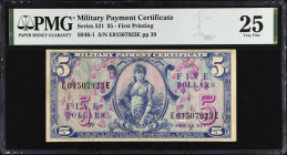 Military Payment Certificate. Series 521. $5. PMG Very Fine 25.
First printing.
 Estimate: $150.00- $200.00