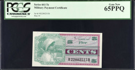 Military Payment Certificate. Series 661. 5 Cents. PCGS Currency Gem New 56 PPQ.
 Estimate: $50.00- $100.00