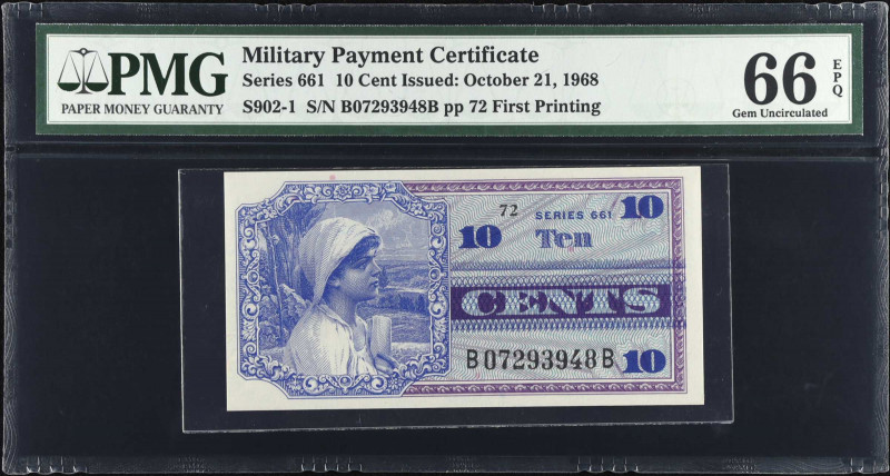 Military Payment Certificate. Series 661. 10 Cents. PMG Gem Uncirculated 66 EPQ....