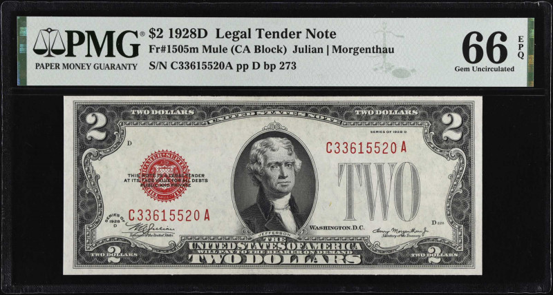 Fr. 1505m. 1928D $2 Legal Tender Mule Note. PMG Gem Uncirculated 66 EPQ.
This i...