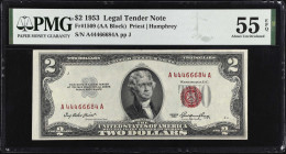 Fr. 1509. 1953 $2 Legal Tender Note. PMG About Uncirculated 55 EPQ.
 Estimate: $40.00- $80.00