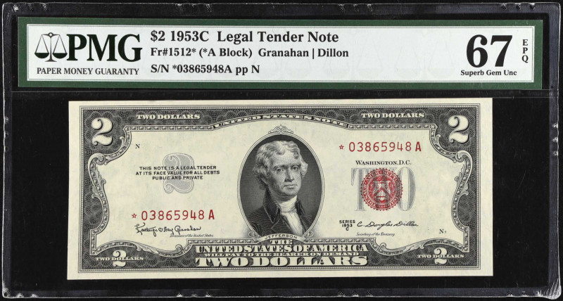 Fr. 1512*. 1953C $2 Legal Tender Star Note. PMG Superb Gem Uncirculated 67 EPQ....