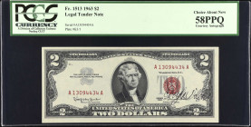 Fr. 1513. 1963 $2 Legal Tender Note. PCGS Currency Choice About New 58 PPQ. Courtesy Autograph.
Courtesy Autograph.
 Estimate: $50.00- $100.00