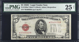 Fr. 1528m*. 1928C $5 Legal Tender Mule Star Note. PMG Very Fine 25 Net. Foreign Substance.
An elusive mule replacement type. PMG comments "Foreign Su...