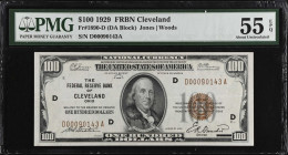 Lot of (2). Fr. 1890-D. 1929 $100 Federal Reserve Bank Notes. Cleveland. PMG About Uncirculated 55 EPQ. Consecutive.
A consecutive pairing of $100 FR...