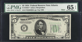 Fr. 1956-Fm. 1934 $5 Federal Reserve Mule Note. Atlanta. PMG Gem Uncirculated 65 EPQ.
 Estimate: $50.00- $100.00