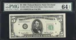 Fr. 1961-DWii. 1950 $5 Federal Reserve Note. Wide II. Cleveland. PMG Choice Uncirculated 64 EPQ.
PMG comments "Great Embossing". Better Wide II varie...