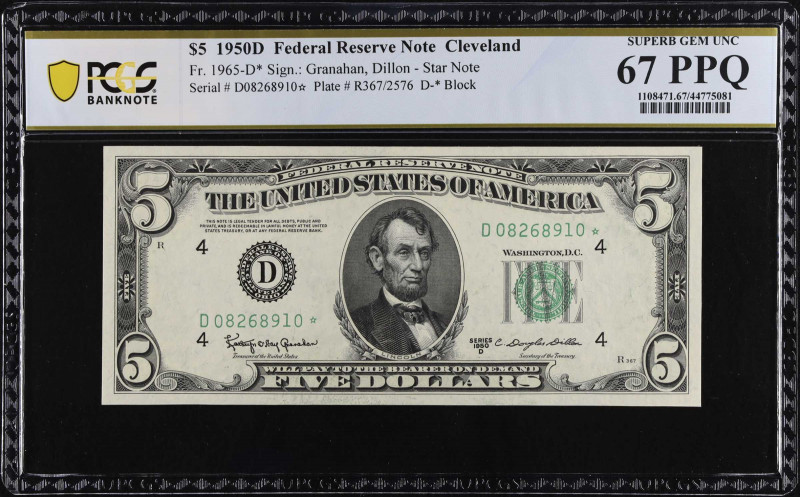 Fr. 1965-D*. 1950D $5 Federal Reserve Star Note. Cleveland. PCGS Banknote Superb...