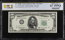 Fr. 1965-D*. 1950D $5 Federal Reserve Star Note. Cleveland. PCGS Banknote Superb Gem Uncirculated 67 PPQ.
A lovely high end example of this 1950D rep...