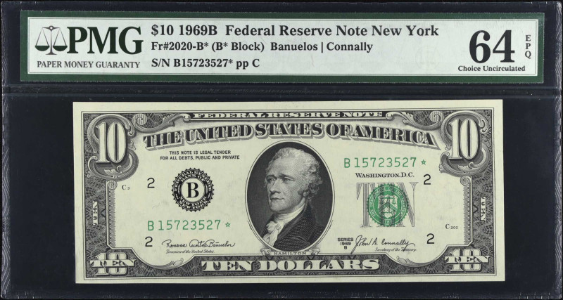 Fr. 2020-B*. 1969B $10 Federal Reserve Star Note. New York. PMG Choice Uncircula...