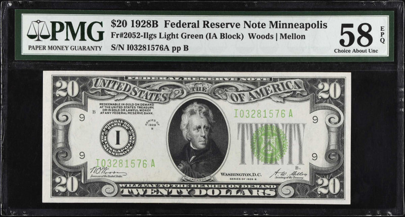 Fr. 2052-Ilgs. 1928B $20 Federal Reserve Note. Minneapolis. PMG Choice About Unc...