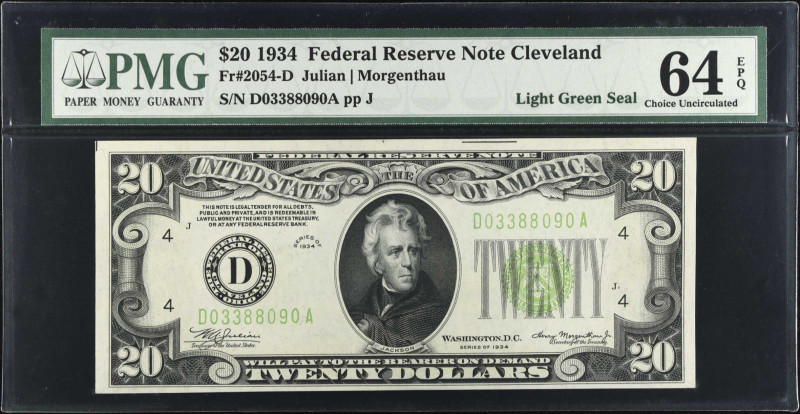 Fr. 2054-D. 1934 $20 Federal Reserve Note. Cleveland. PMG Choice Uncirculated 64...