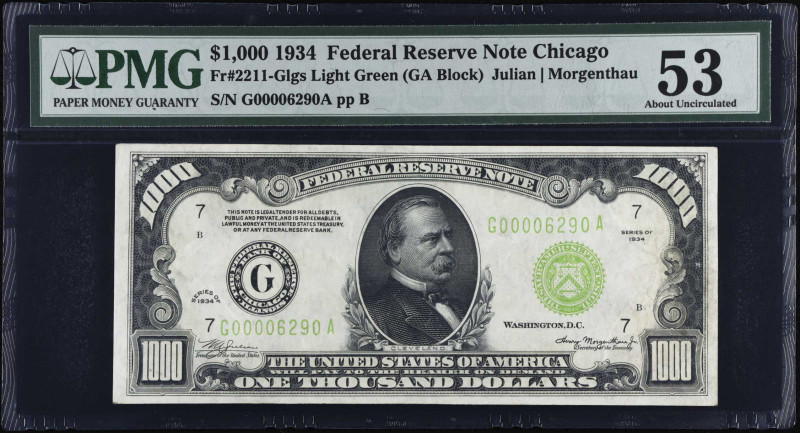 Fr. 2211-Glgs. 1934 $1000 Federal Reserve Note. Chicago. PMG About Uncirculated ...