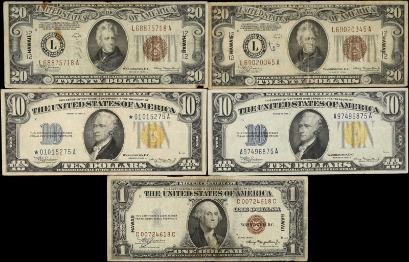 Lot of (5) Fr. 2300, 2305, 2309 & 2309*. 1934A-35A $1, $10 & $20 Mixed Emergency...