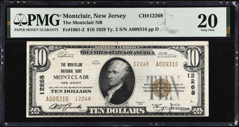 Montclair, New Jersey. $10. 1929 Ty. 2. Fr. 1801-2. The Montclair NB. Charter #1...