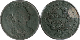 1803 Draped Bust Cent. Small Date, Large Fraction. VF Details--Environmental Damage (PCGS).
PCGS# 1485.
