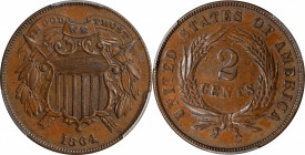 1864 Two-Cent Piece. Small Motto. AU-50 (PCGS).
PCGS# 3579. NGC ID: 22N8.
From our (Stack's) 65th Anniversary Sale, October 2000, lot 246. Lot tag i...