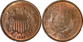 1865 Two-Cent Piece. Fancy 5. MS-63 RB (PCGS). OGH--First Generation.
PCGS# 3583. NGC ID: 22NA.