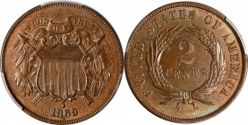1869 Two-Cent Piece. MS-63 BN (PCGS).
PCGS# 3603. NGC ID: 22ND.