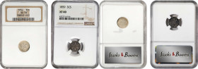 Lot of (2) 1850s Silver Three-Cent Pieces. (NGC).
Included are: 1852 AU-58; and 1859 EF-40.