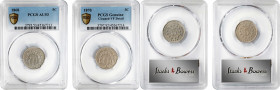 Lot of (2) Shield Nickels. (PCGS).
Included are: 1868 AU-53; and 1870 VF Details--Cleaned.