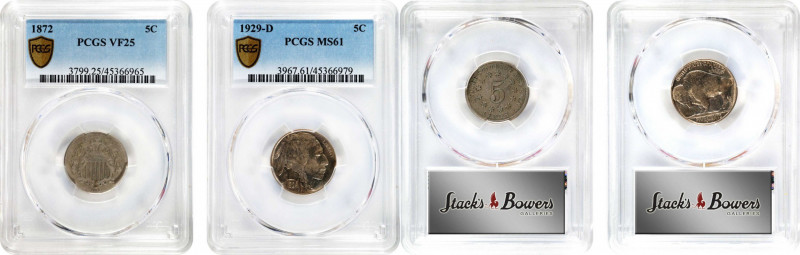 Lot of (2) Shield and Buffalo Nickels. (PCGS).
Included are: 1872 Shield, VF-25...