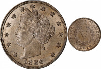 1884 Liberty Head Nickel. AU-55 (PCGS).
PCGS# 3845. NGC ID: 22PJ.