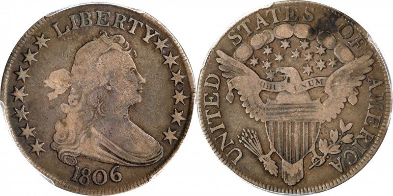 1806 Draped Bust Half Dollar. Pointed 6, Stem Through Claw. VG-10 (PCGS).
PCGS#...