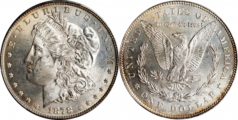 1878 Morgan Silver Dollar. 7/8 Tailfeathers. Weak. MS-63 (PCGS).
PCGS# 7070.