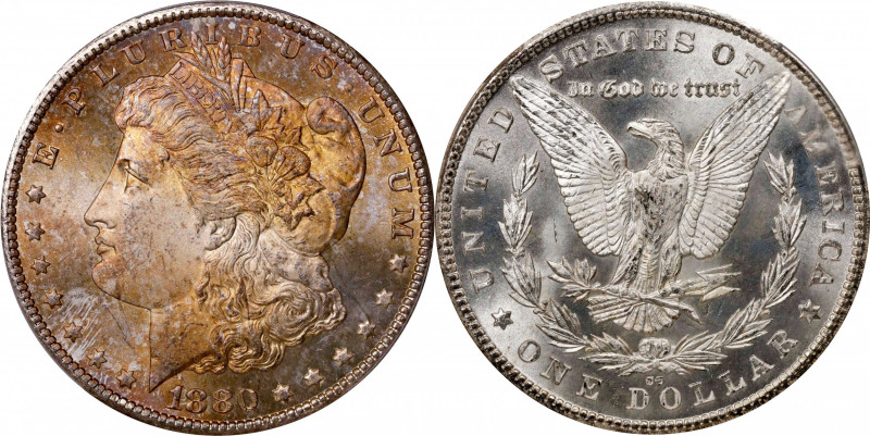 1880-CC Morgan Silver Dollar. 8/Low 7. MS-65 (PCGS).
PCGS# 7104.