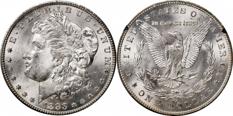 1883-CC GSA Morgan Silver Dollar. MS-64 (NGC).
The original box and card are no...