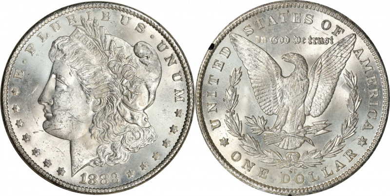 1883-CC GSA Morgan Silver Dollar. Mint State (Uncertified).
The original box an...