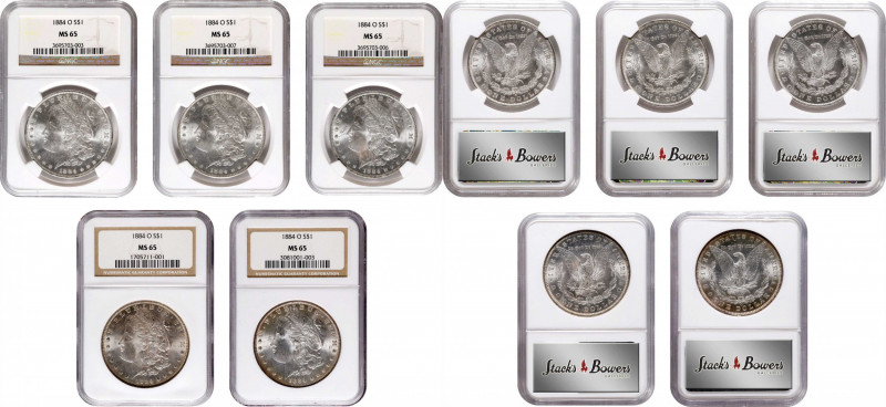 Lot of (5) 1884-O Morgan Silver Dollars. MS-65 (NGC).
PCGS# 7154. NGC ID: 254N.