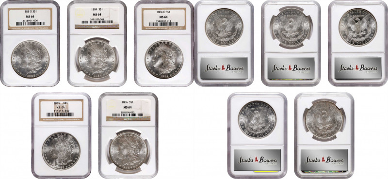 Lot of (5) 1880s Morgan Silver Dollars. MS-64 (NGC).
Included are: 1883-O; 1884...